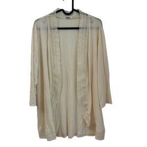 2/$15 L White 3/4 Long Sleeve Open Front Cardigan Sweater lace edges